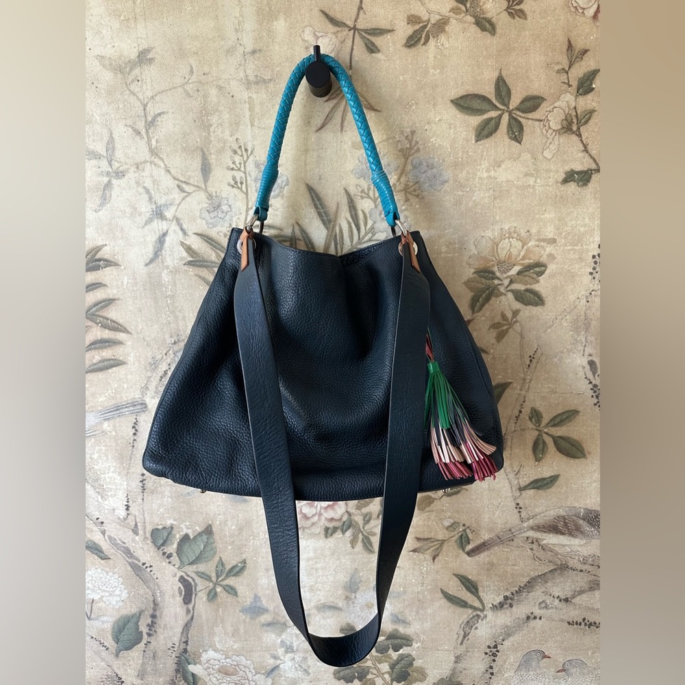 Mark & Graham Build Your Bag Navy Leather Handbag Tote with Accessories EUC
